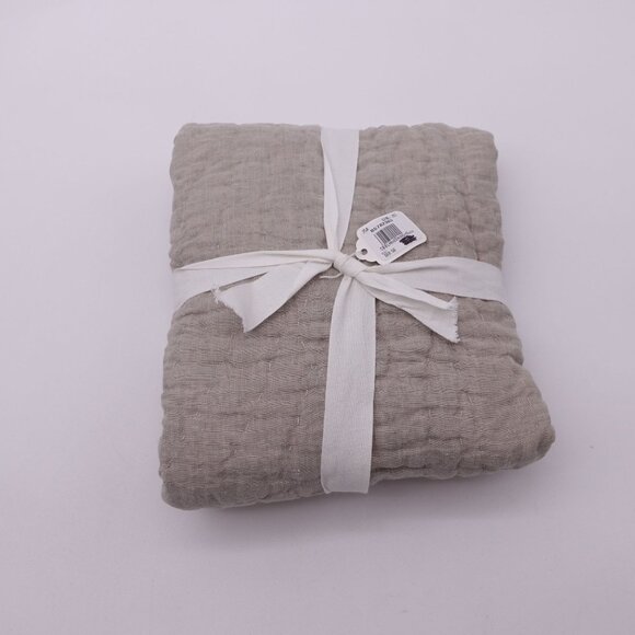 NEW Pottery Barn Belgian Flax Linen Floral Stitch Euro Sham Beige Handcrafted - Picture 2 of 4